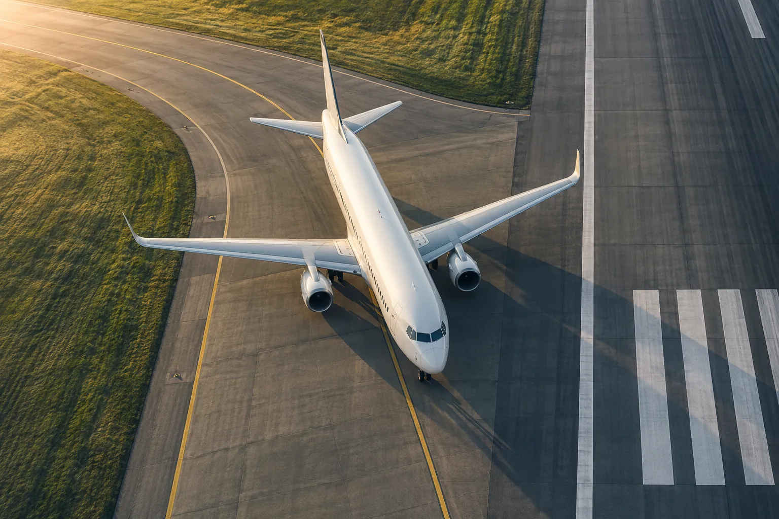 AI-made illustration showing a passenger aircraft’s wingspan beside a runway; not a measured aerodrome drawing.