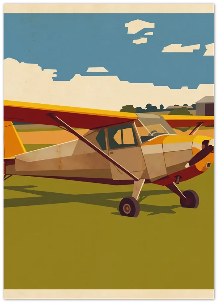 Gelato product render: the example AI vintage-poster restyle of a light aircraft on an unframed paper print