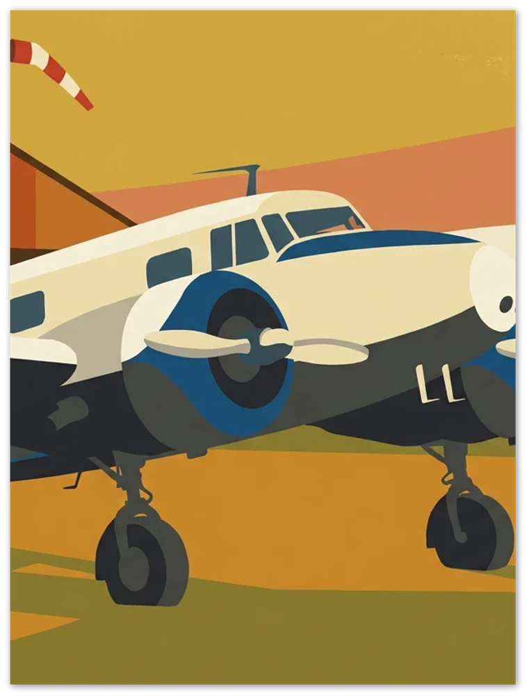 Gelato product render: a vintage-poster aircraft illustration printed edge to edge on a frameless metal panel